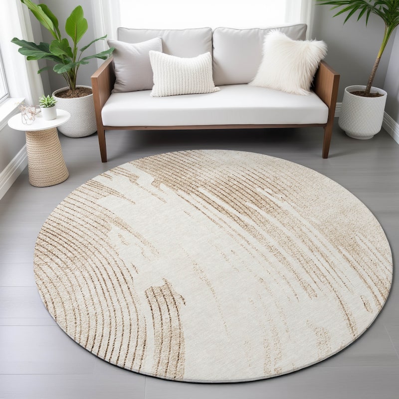 Machine Washable Indoor/Outdoor Contemporary Wave Chantille Rug