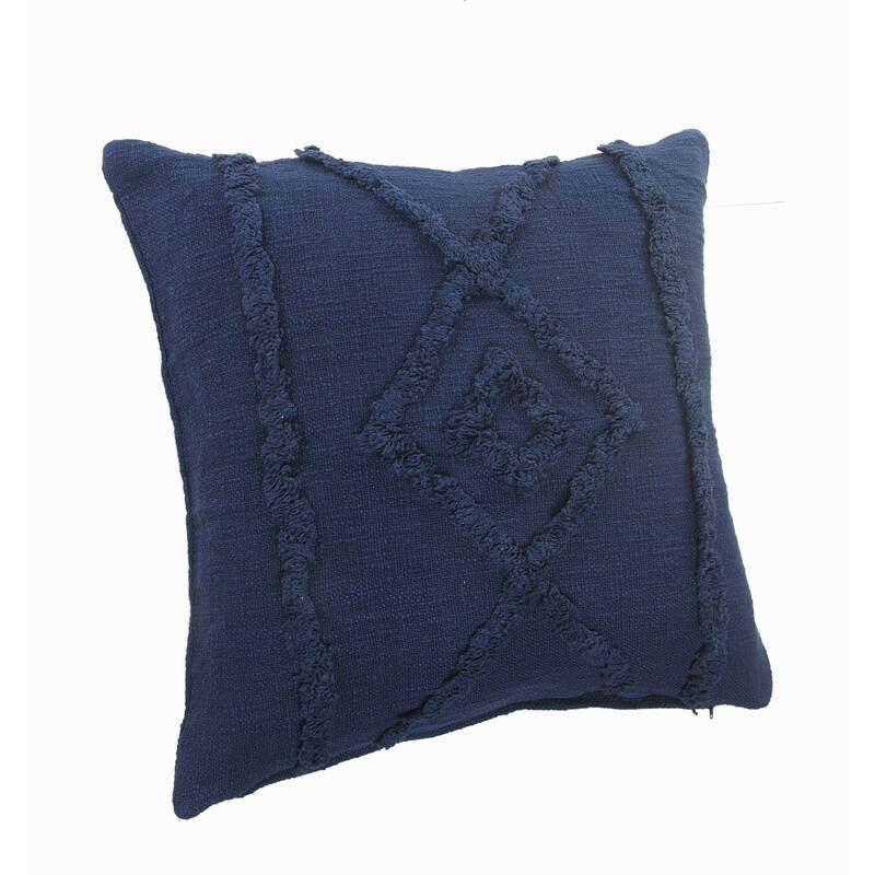 20" Navy Blue Hand Woven Diamond Tufted Square Throw Pillow