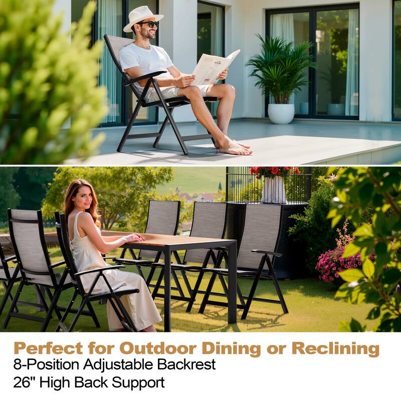 Pellebant Patio Folding Chairs Camping Deck Garden Aluminum Dining Chair - 23.6 in W * 16.9 in D * 42.1 in H