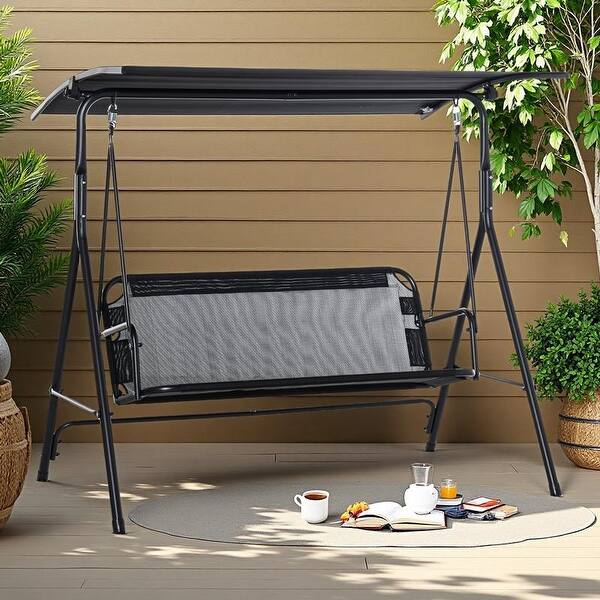 Steel 2-Seat Patio Swing with Canopy and Adjustable Shade and ...