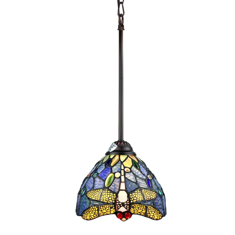 Tiffany-Style Dragonfly Design 1-light Dark Bronze Hanging Pendant