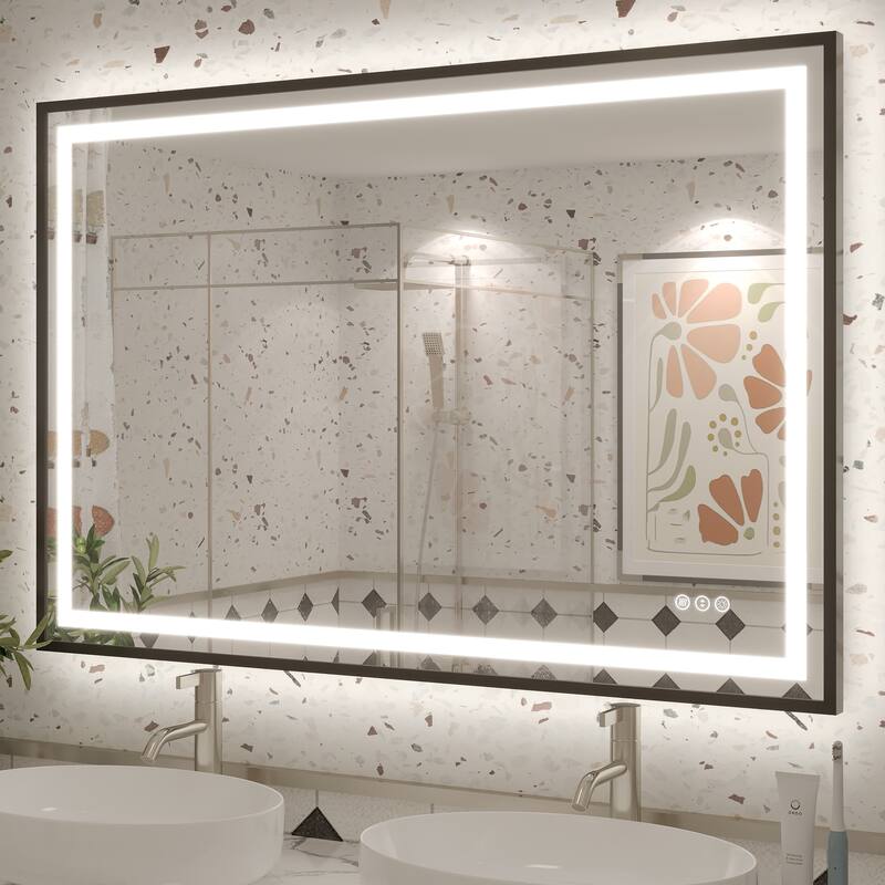 KIOTEE 24V Ultra-Bright LED Bathroom Mirror, Anti-Fog, Tempered Glass - 48x32