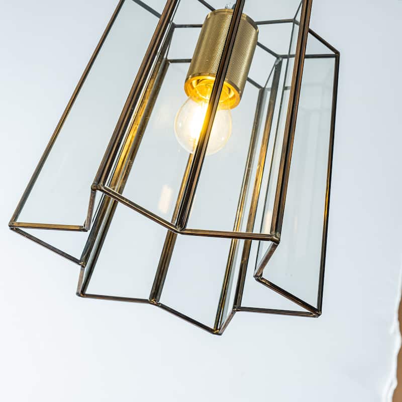 9" Minimalist Angled Ceiling Lantern Brown Glass Chandelier 1-Light Rustic Modern Pendant Light - w7''