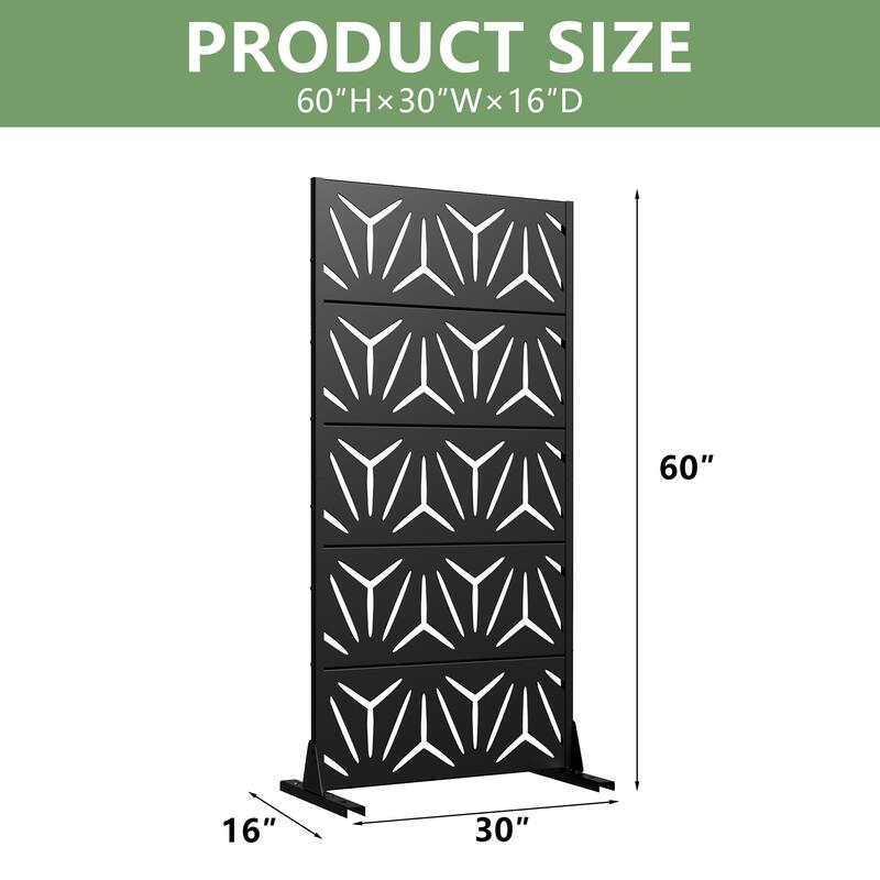 72" H×47"W Dovelina Black Outdoor Freestanding Metal Privacy Screen Decorative Garden Fence