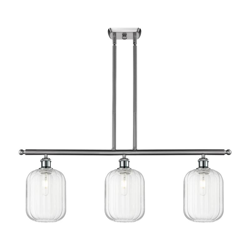 Innovations Lighting Endless Possibilities Ballston - Preston - 3 Light 36" Jar Shade Stem Hung Island Light - Clear/Brushed Satin Nickel