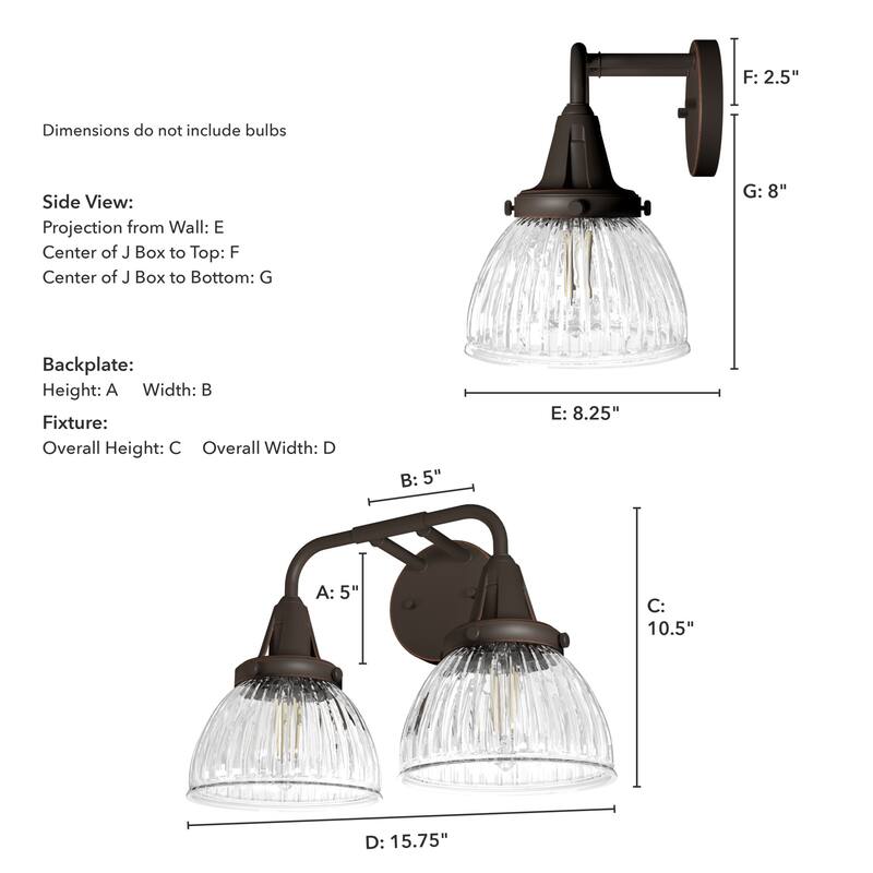 Hunter Cypress Grove 2-Light Vanity Wall Light - Industrial, Transitional, Contemporary - Damp Rated!