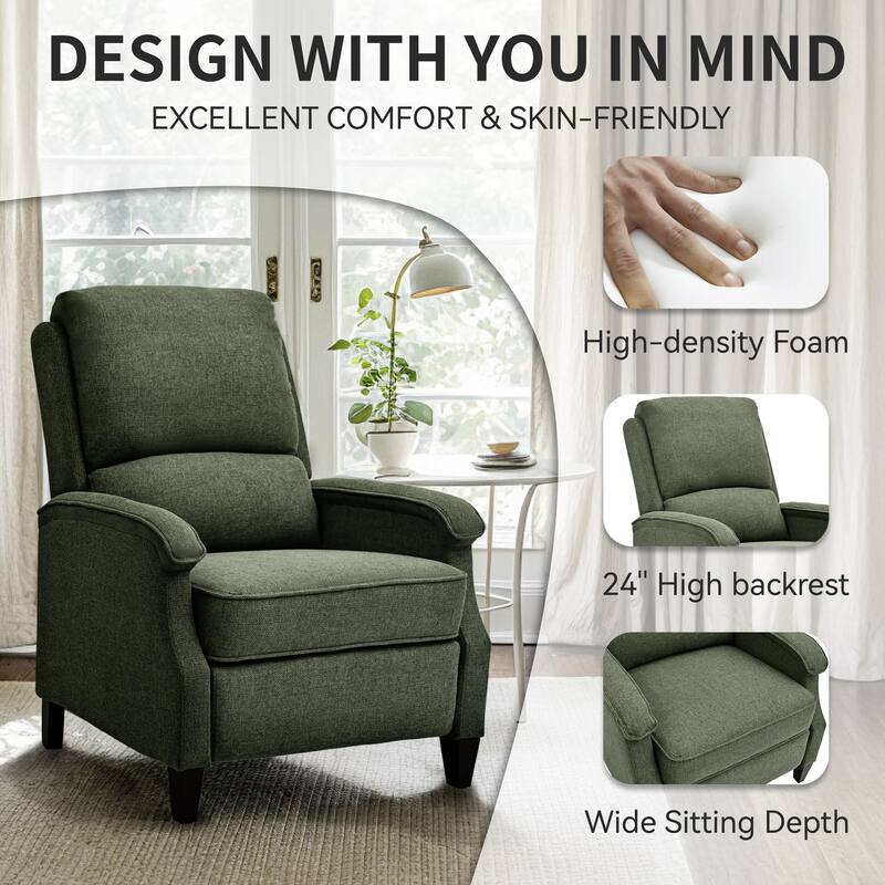 Push-Back Upholstered Recliner with Thickened Seat Cushion Backrest