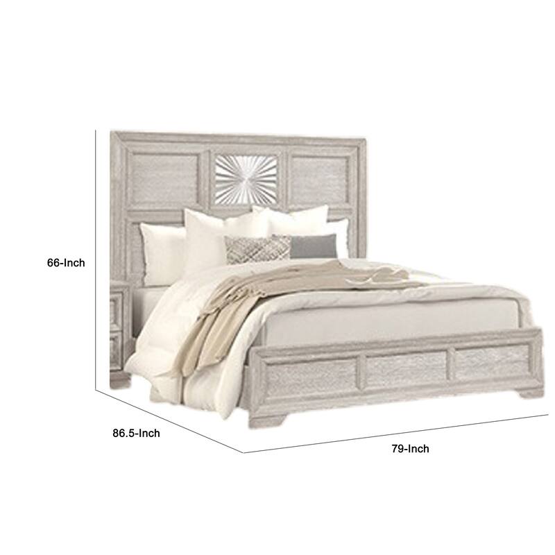 Diaz King Bed, Sunburst Pattern and Recessed Panel, Light Gray Wood