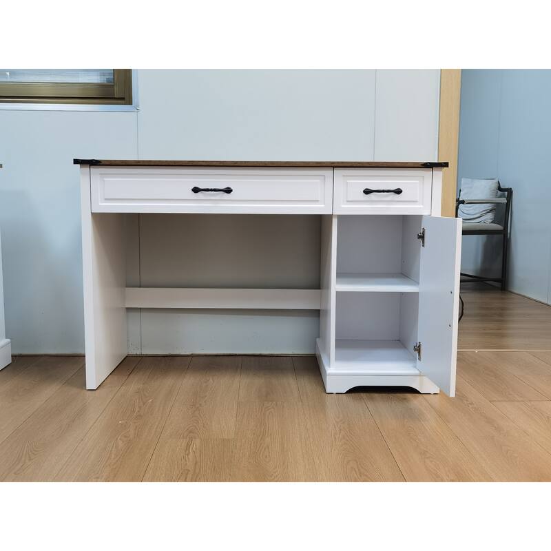 47" Farmhouse Executive Desk, Wood Home Office Desk with Drawers and Storage Cabinet, Computer Desks Writing Workstation
