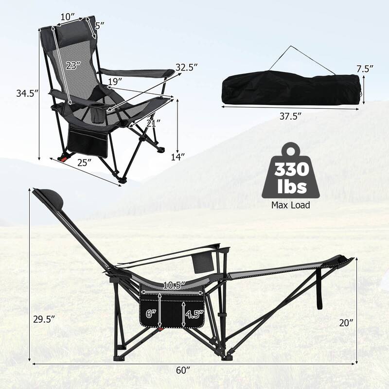 Goplus Camping Lounge Chair with Detachable Footrest & 4-Position - See Details