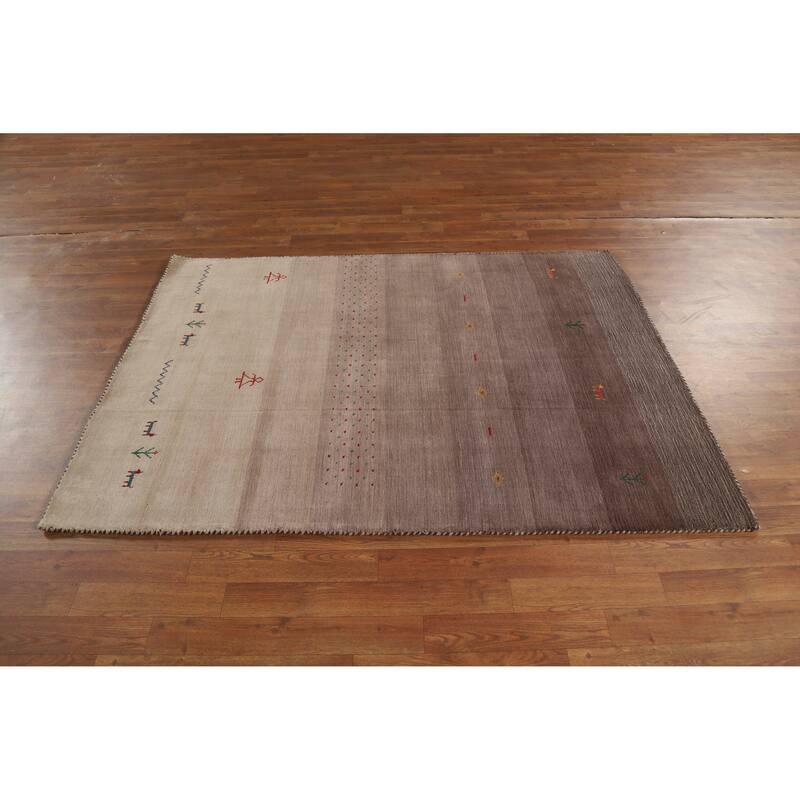 Hand Knotted Oriental 100% Wool Carpet Tribal Animal Pictorial Brown Gabbeh Area Rug - 5' 10'' X 4' 2''