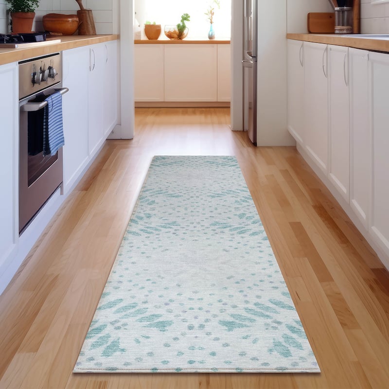 Premium Washable Super Soft Modern Brinley Mayfield Rug - Teal - 2' 3" x 7' 6" - Runner