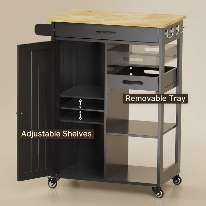 Kitchen Trolley Rolling Island Cart with 1 Drawer, Storage Cabinet and 3 Tier Storage Shelves