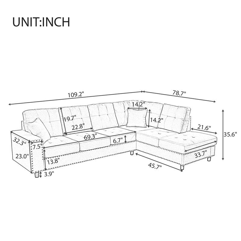L-Shaped Modular Sectional Sofa with Removable Cushions