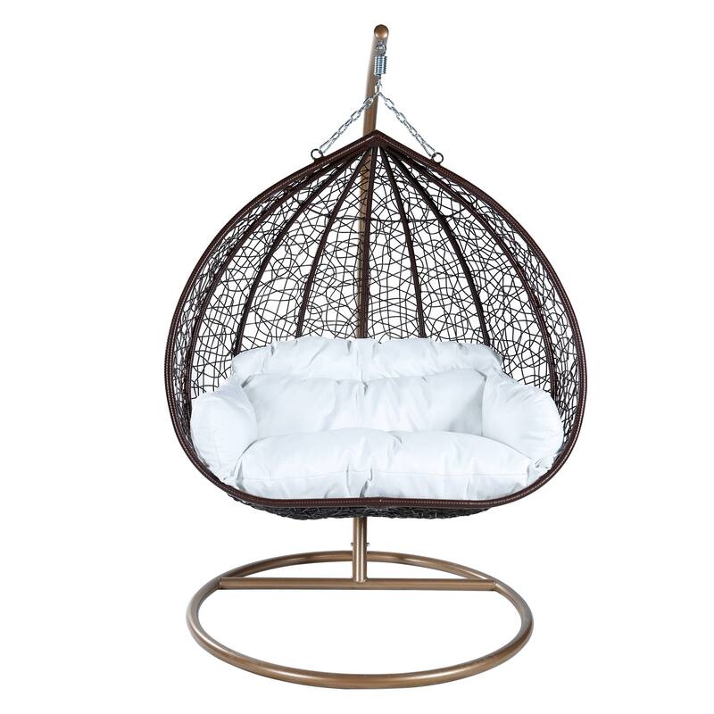 Hanging Swing Chair with Weave Design and Teardrop Shape in Brown Frame