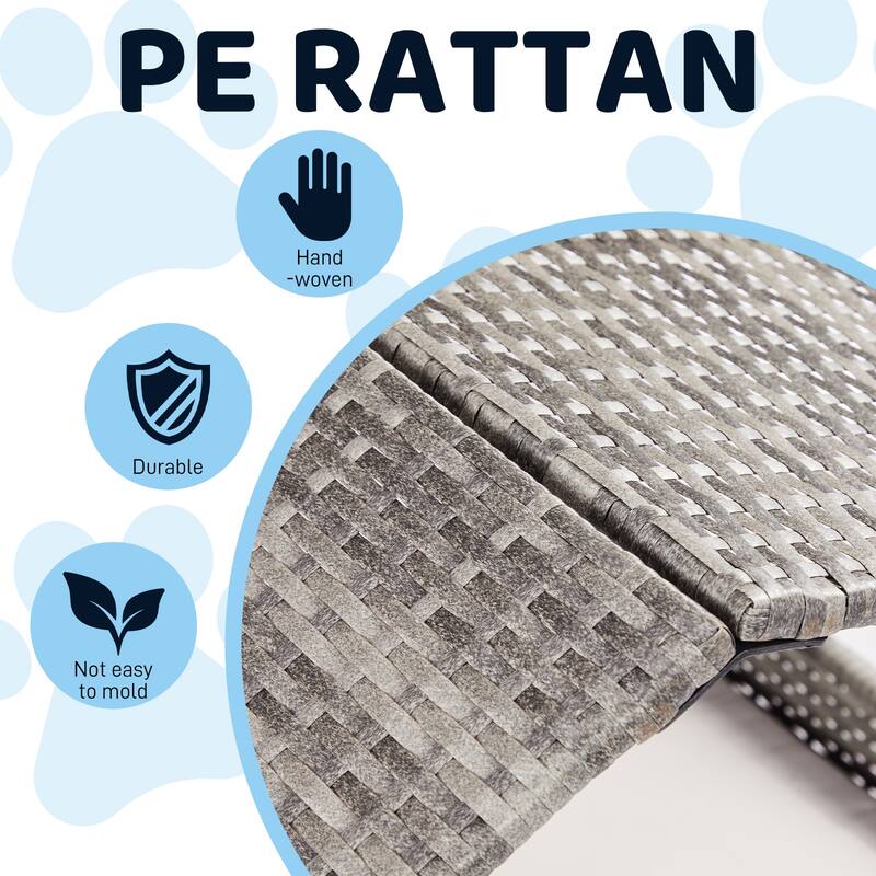Elevated Rattan Dog Bed with Canopy and Washable Cushion Cover Perfect for Small Dogs - 31.3”L x 26.6”W x 24.4”H