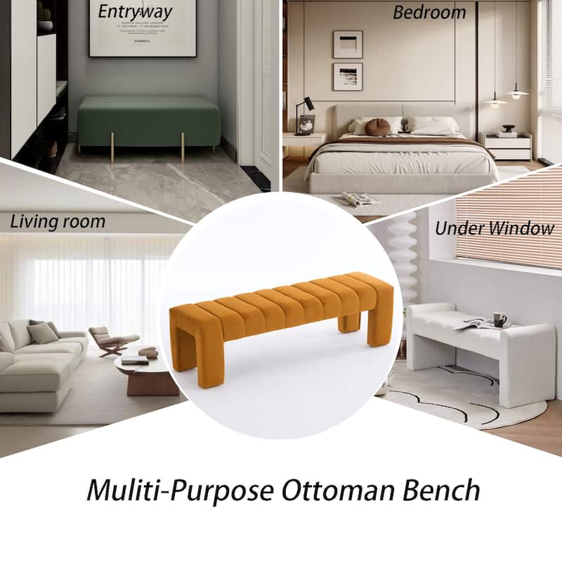 Upholstered Bedroom Bench Tufted Entryway Bench Modern End of Bed Bench Dining Bench with Gold/Black Metal Legs for Window