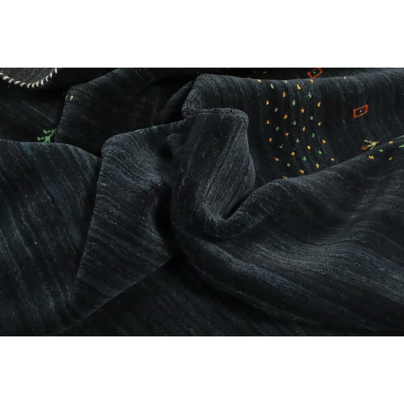 Hand Knotted Oriental 100% Wool Carpet Tribal Animal Pictorial Navy Blue & Blues Gabbeh Area Rug - 8' 11'' X 9' 1''