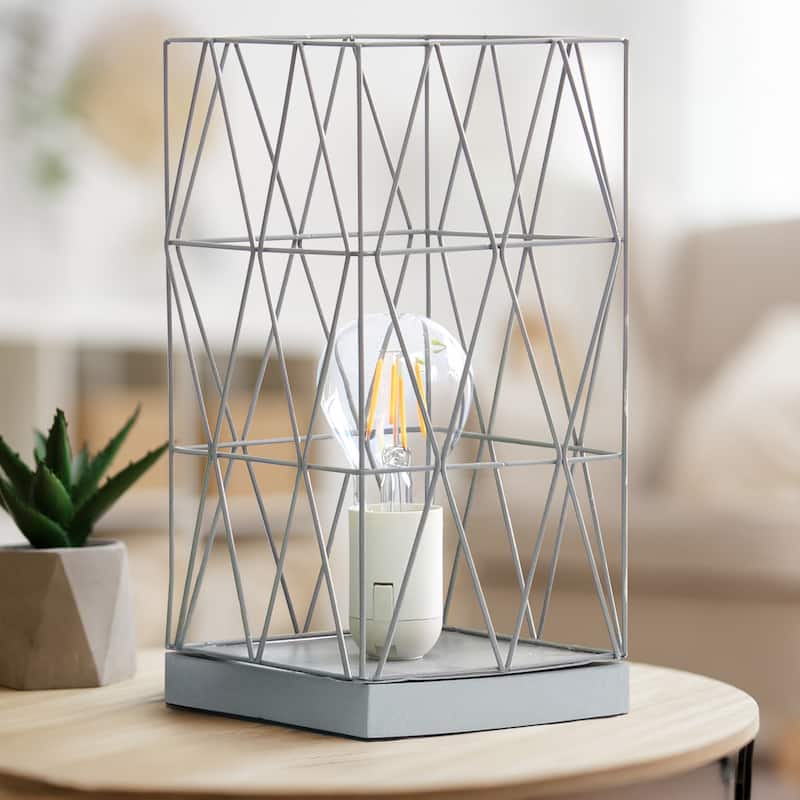 Metal Cage Geometric Table Lamp with Rectangular Shade - 5 x 5 x 10 in. (L x W x H)