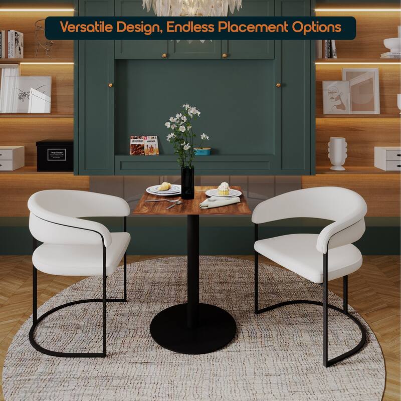 Vail Square Dining Table with 24 in. MDF Tabletop in Black Stainless Steel Round Pedestal Base Accent Kitchen Table