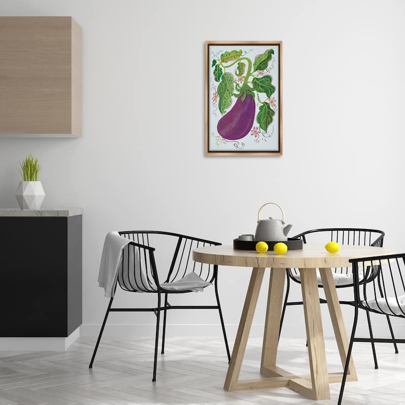 Stupell Whimsical Detail Eggplant Framed Floater Canvas Wall Art Design By Kay Widdowson