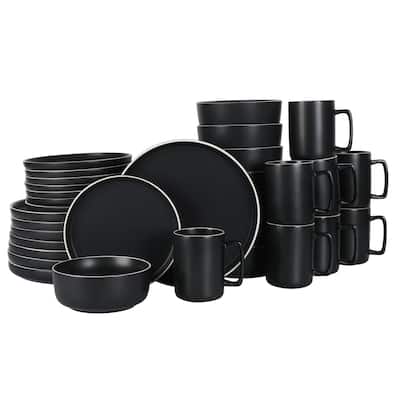 Gibson Home Zuma Nuevo 32 Piece Plates, Bowls, and Mug (Service for 8) Dinnerware Set - Black
