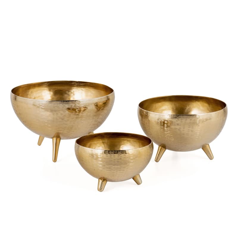 HomeRoots Set of Three Gold Metal Decorative Footed Bowls - 12' X '7.5' X '12