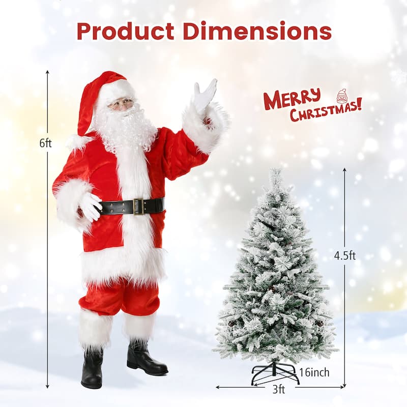 Gymax 4.5/6/7 FT Pre-Lit Artificial Christmas Tree Snow-Flocked Hinged