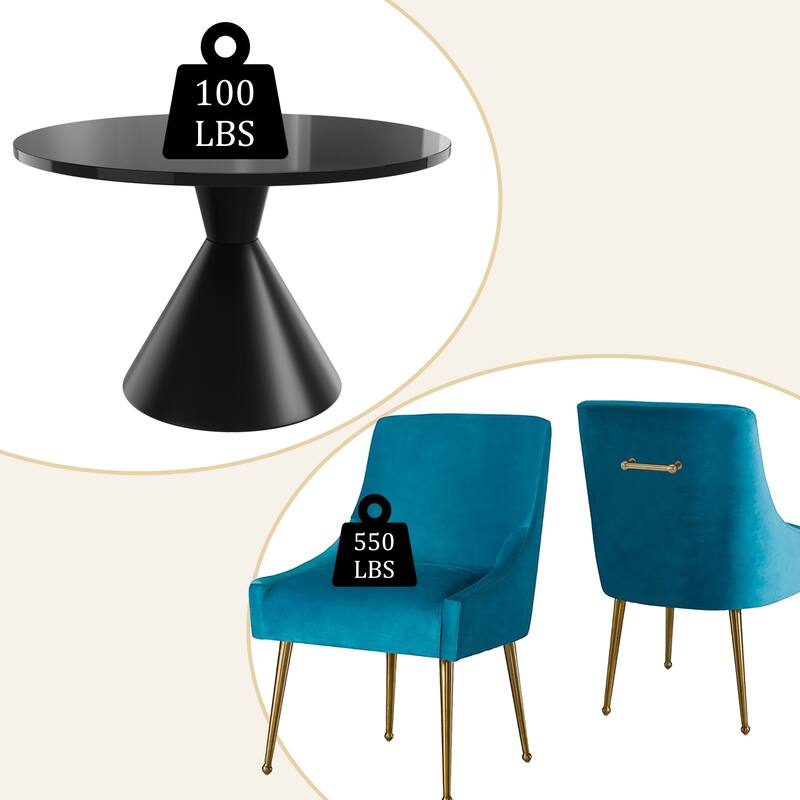 48" Light Luxury Black High Gloss Large Countertop Dining Table with Velvet Dining Chair Set
