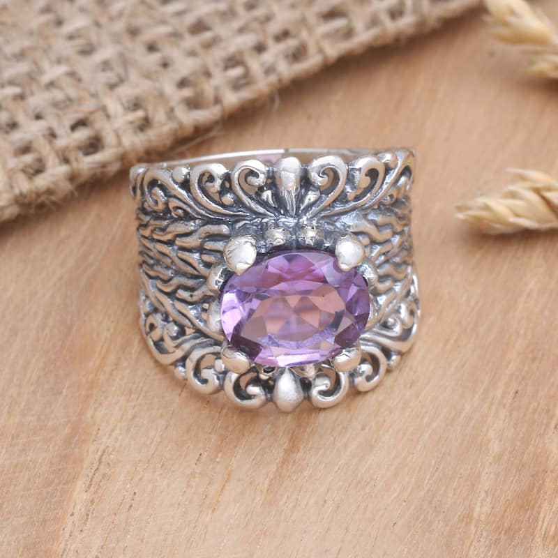 Novica Handmade Promenade Amethyst Cocktail Ring