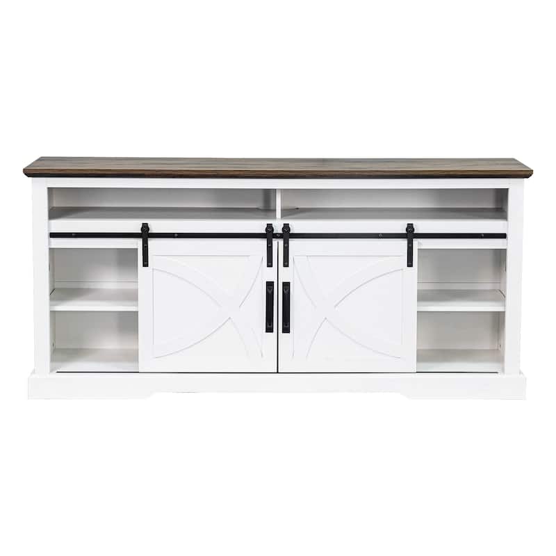 68" Rustic Sliding Barn Door TV Stand White TV Console for 80" TVs