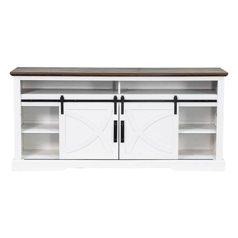 68" Farmhouse White Electric Fireplace TV Stands Console for 78-inch TV with Remote