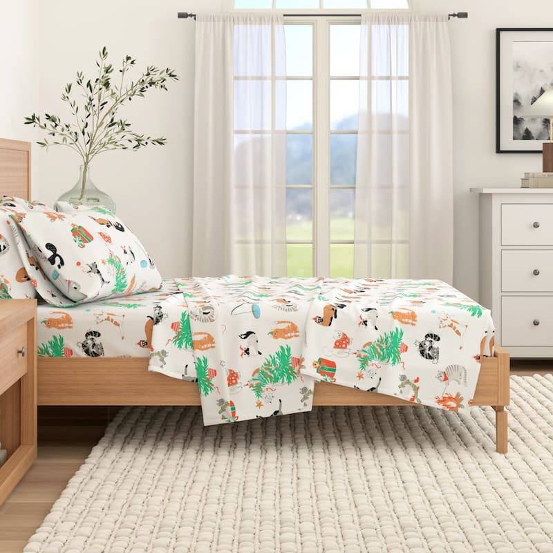 Linery & Co. Christmas Turkish Cotton Double-Brushed Flannel Bed Sheet Set