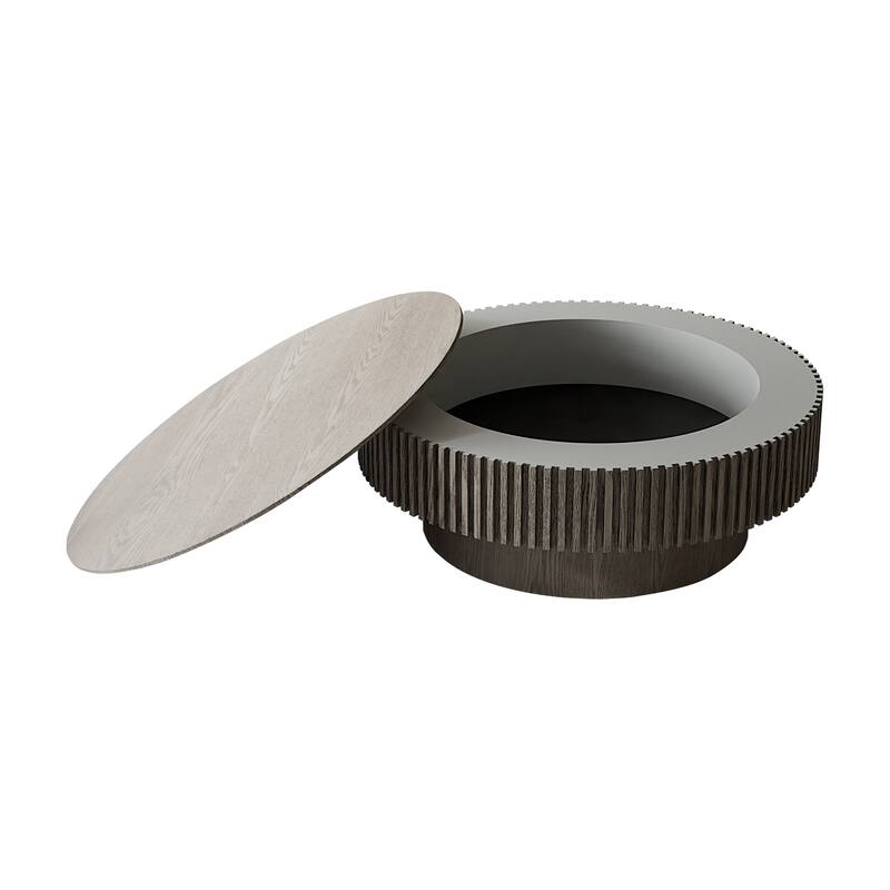 39.4" Round Coffee Table with Storage, Solid Wood Veneer Modern Accent Tea Table