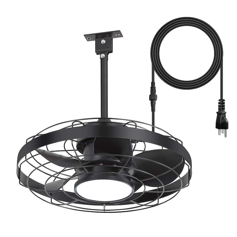20" 5-Blade Waterproof Plug-in Outdoor Ceiling Fan with Dimmable LED Light and Remote