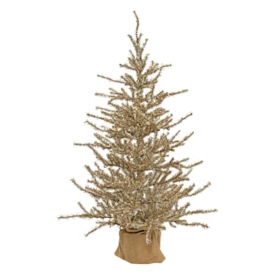 Antiqued Silver Tinsel Tree w/Burlap Base 3ft