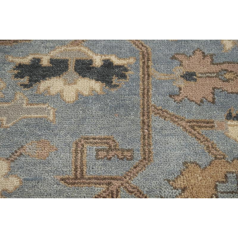 Light Blue Floral Oushak Indian Rug Handmade Traditional Wool Carpet - 9'3" x 11'9"