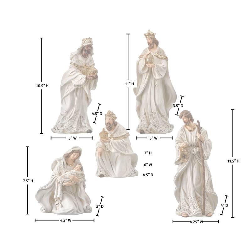 7-11" Resin Etched Nativity Set of 5