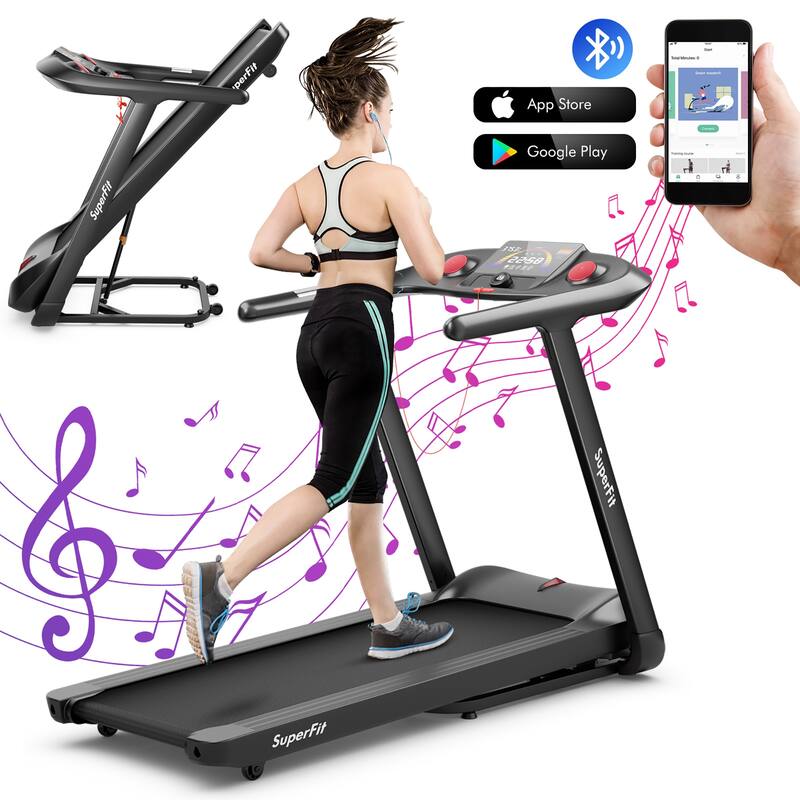 SuperFit 4.75HP Folding Treadmill w/Preset Programs Touch Screen - 64'' x 30'' x 45'' - Black