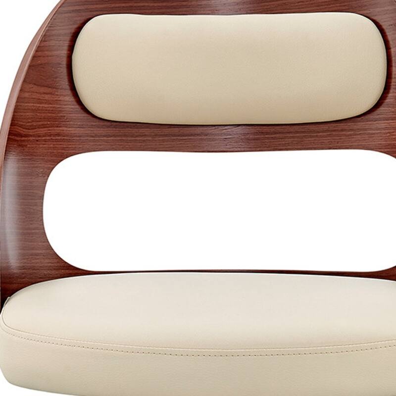 Faux Leather Swivel Bar Chair with Full Back and Walnut Wood Frame