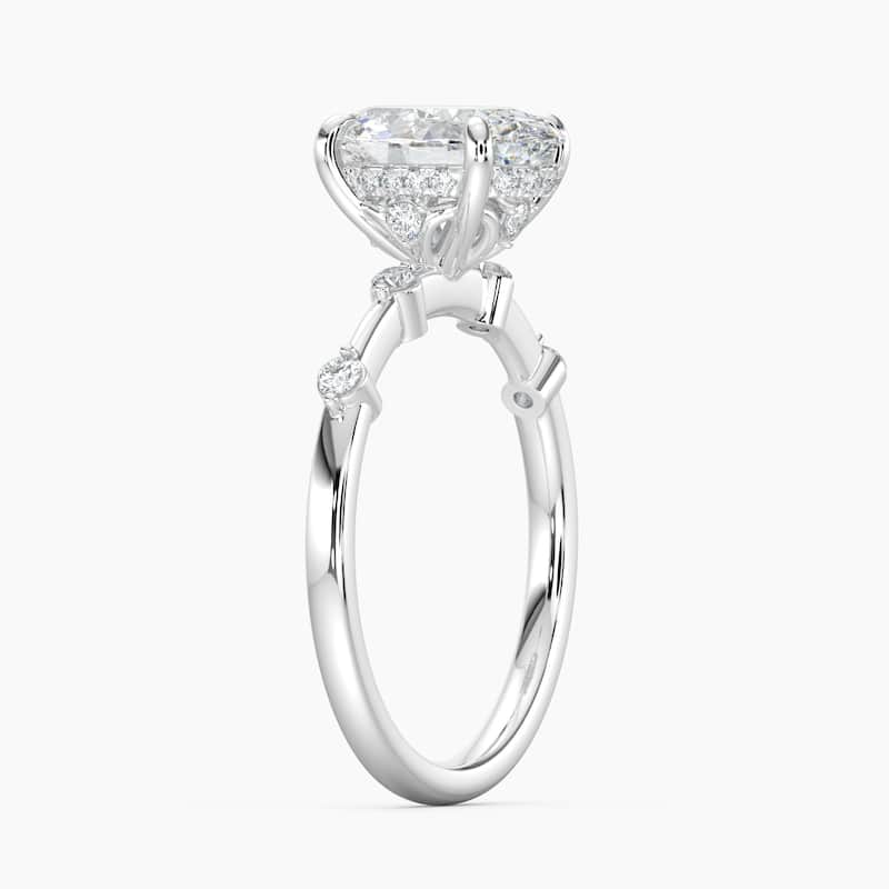 Auriya 14k Gold Petite Diamond Station Oval Lab Grown Hidden Halo Engagement Ring 1.00 to 5.00 ct. tw.(F-G, VS)