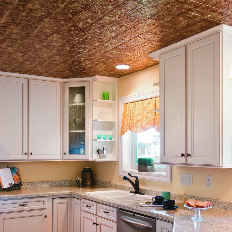 FASÄDE Traditional Style1 Decorative Vinyl 2ft x 4ft Glue Up Ceiling Panel in Bermuda Bronze (5 Pack)