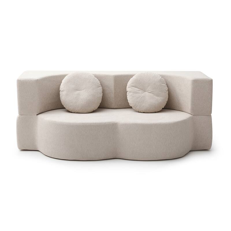 2-in-1 Convertible Folding Sofa Bed Lychee Velvet Futon Loveseat Couch