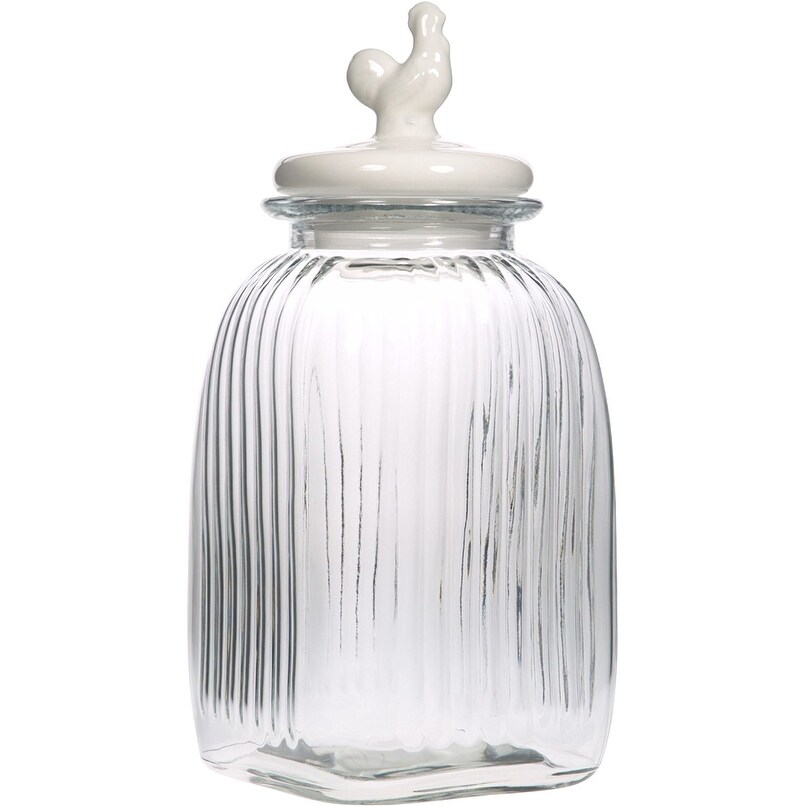 Palais Glassware Preserving Glass Canister Food Jar With Ceramic Lid Handle Large Striped Pattern With White Rooster Lid Overstock 14005911
