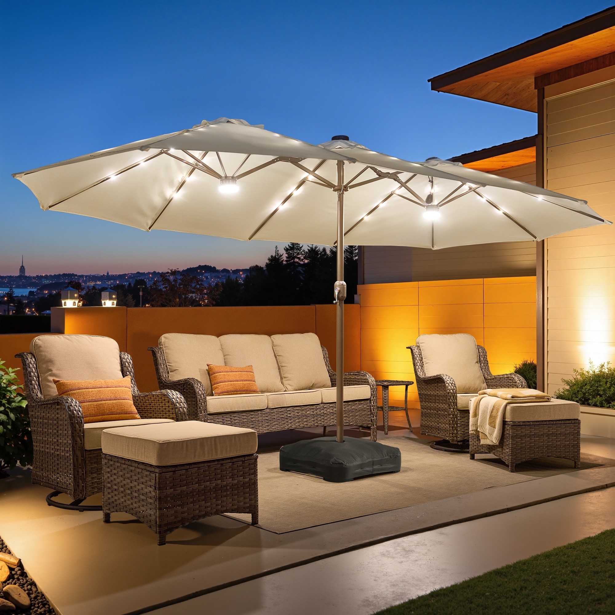 HOOOWOOO Outdoor Patio Umbrella with Solar LED Light
