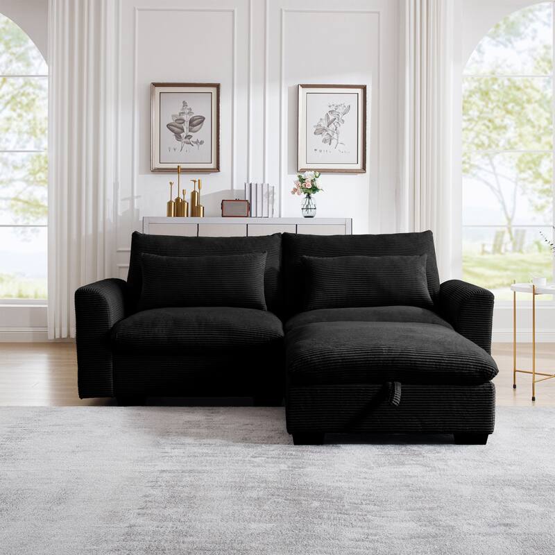 Multifunctional Loveseat Set with Storage Ottoman, Modern Sectional Sofa Corduroy Upholstered Couch with Pillows