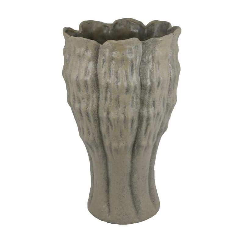 Decorative Vase, Organic Sea Design, Floral Details, Green Ceramic