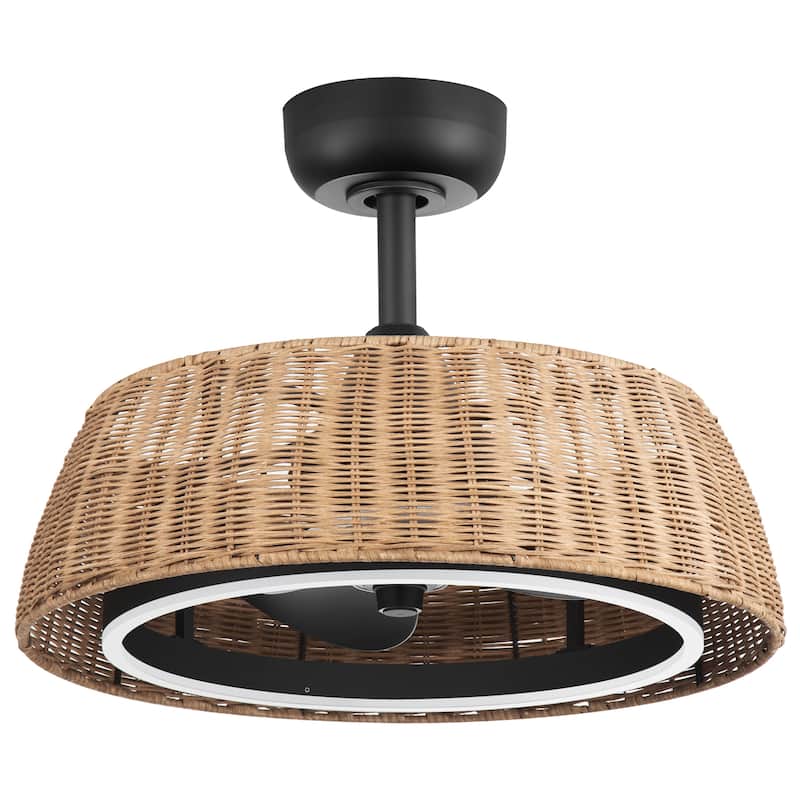 20-IN 3-Blade Rattan Caged Ceiling Fan with Dimmable LED Light and Remote