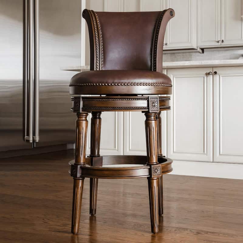 Maven Lane 31" Pullman Swivel Bar Height Kitchen Stool - Dark Walnut Vegan Leather