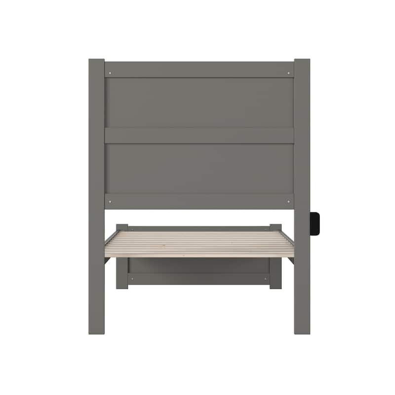 Twin Bed With Footboard - Grey Platform Bed Frame - Modern Wood Slat Support
